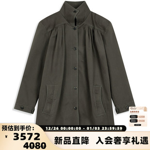 女士小立领压褶中长款 26春夏新款 夹克外套银泰百货 OPEN