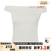 ODTD春季 短T上衣银泰百货 一字领无袖 新款 女士字母刺绣修身