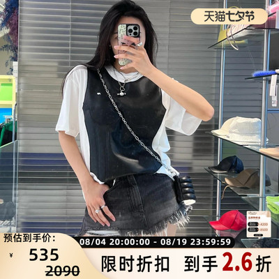 pushBUTTON 春夏款女士圆领创意拼接T恤银泰百货精品 301596