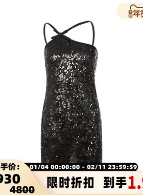 MSGM春季新款黑色性感辣妹风亮片装饰女士吊带连衣裙短裙银泰