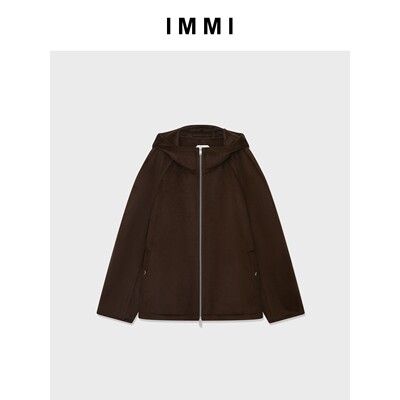 设计师品牌IMMI 春秋女士蚕丝羊毛双面呢连帽夹克外套 300124