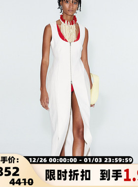 RECTO女士性感沙漏廓形汤勺领拉链设计天然亚麻黑白两色连衣裙