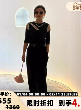 Pushbutton 春夏款女士黑色解构修身上衣T恤银泰百货精品 301596