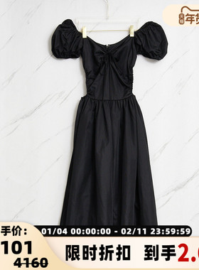 pushBUTTON 潮流简约女士一字肩纯黑抽绳连衣裙银泰百货 301596