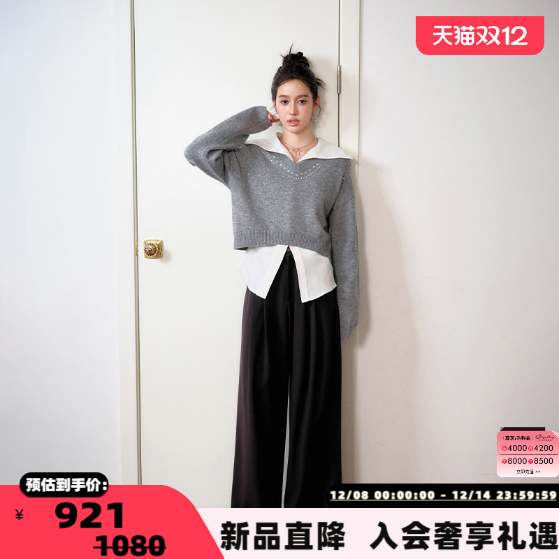 ThreeQuarters烫钻V领毛衣