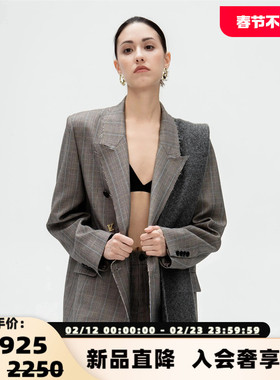 Kar Peiskos 25秋冬女士格纹双排扣毛边西装银泰百货精品 301600