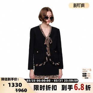 女士豹纹拼接小香风羊毛外套银泰百货 秋冬新款 301469 ENRO SHRO