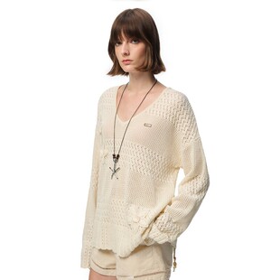 301469 女立体花朵v领针织镂空毛衣银泰百货 SHRO ENRO26春夏新款