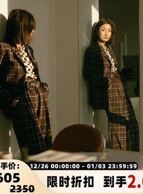 STINE GOYA savi同款女士褐色格子直筒休闲裤长裤银泰