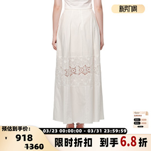 SHRO 银泰301469 ENRO佩拉斯特海滩立体雕孔蕾丝拼接长半裙