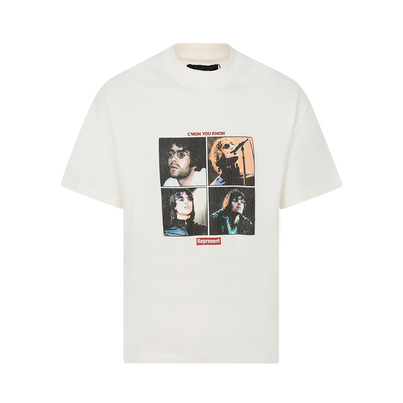 represent白色复古做旧人物头像印花男士日常休闲短袖t恤