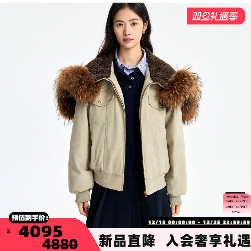 concise-white/简白 25秋冬女士毛领鹅绒短羽绒服银泰百货 301257