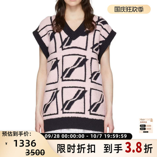 WE11DONE 春秋女士羊毛混纺刺绣v领休闲无袖针织衫背心 301604