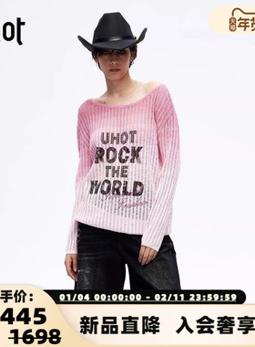 UHOT 26春夏新款女士字母印花针织衫宽松长袖毛衣银泰百货 301590