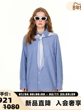 ANDREA MARTIN 25春夏女士蓝色格子烫钻衬衫银泰百货精品 301489