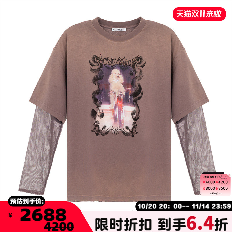 ACNE STUDIOS 春夏新款女士狗狗印花长袖圆领T恤银泰百货 301574