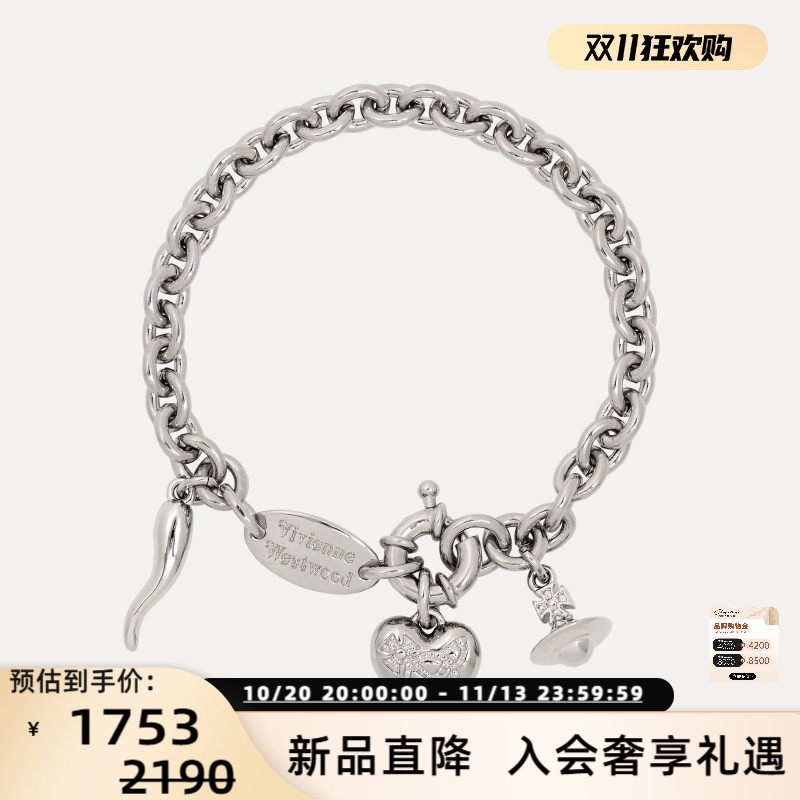 Vivienne Westwood26秋女士Della不对称心形土星吊坠粗手链300217