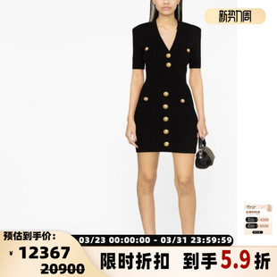 301574 针织连衣裙银泰百货 BALMAIN春夏女士修身 V领短袖
