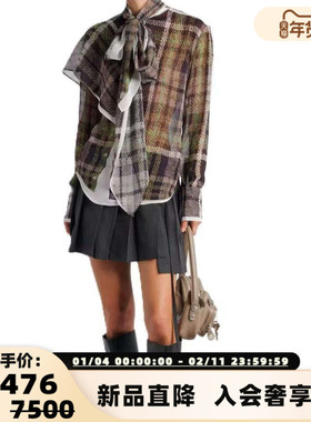 ACNE STUDIOS 25秋冬女士格子小众设计蚕丝长袖衬衫银泰 301574