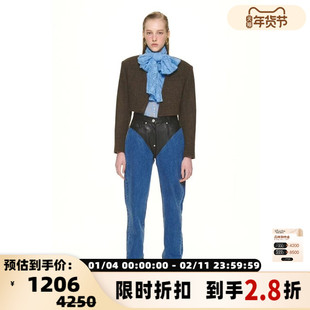 Pushbutton 春夏款女士羊皮拼接锥形拼接牛仔裤银泰百货 301596