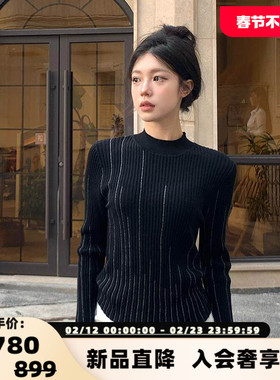 three quarters 秋冬女士半高领修身针织衫银泰百货精品 301355