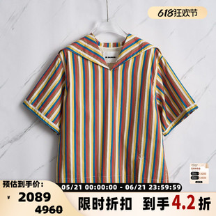【断码】JIL SANDER 日常通勤女士条纹水手领短袖T恤上衣301596