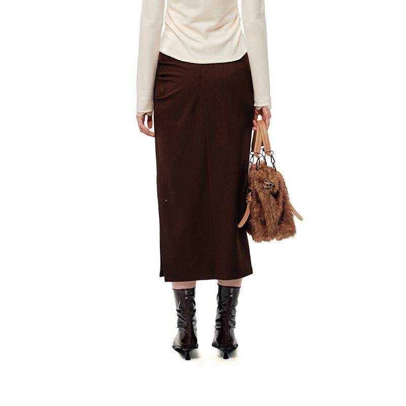 SHROENRO褶皱羊毛包臀半裙