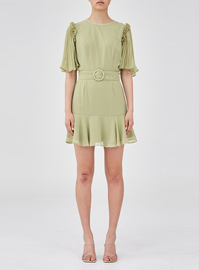 【折扣】KEEPSAKE 绿色木耳边袖口腰带设计女士短袖连衣裙