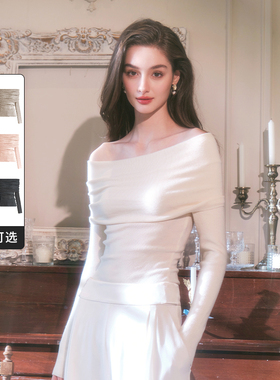 FLONAKED 24秋冬女士气质一字肩打底衫长袖上衣银泰百货 300170