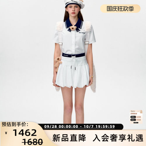 13 DE MARZO女士春夏新品学院海军风花苞短裙半身裙 银泰 300178