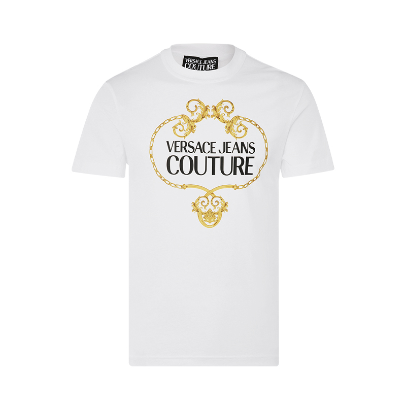 VERSACE JEANS COUTURE 男士白色纯棉logo印花T恤 初秋打底衫
