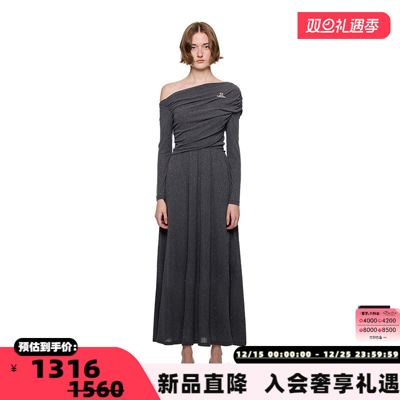 SHRO ENRO不规则褶皱修身长袖针织连衣裙银泰百货精品 301469