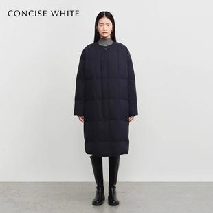 301257 CONCISE WHITE 24秋冬女长款 羽绒服圆领大衣外套银泰百货