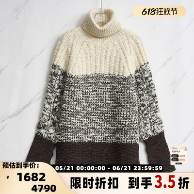3．1Phillip Lim 日常休闲女士拼接开叉高领针织毛衣银泰 301596