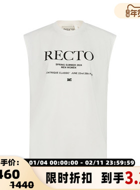 RECTO春季新款女士棉质logo印花无袖休闲宽松运动背心上衣内搭