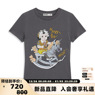 T恤 26春夏新款 印花棉质圆领短袖 银泰百货 女士时尚 OPEN