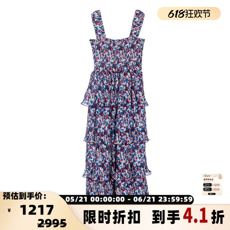 GANNI 女士碎花吊带长裙蛋糕式连衣裙银泰百货精品301574
