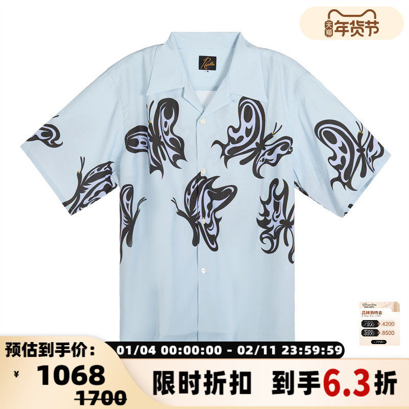 Needles春夏男士时尚休闲蝴蝶印花短袖衬衫银泰百货精品 301574