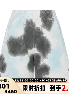 【折扣】MSGM 男士街头个性黑色/蓝色晕染小字母印花休闲裤短裤