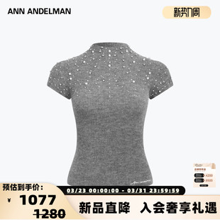 针织上衣银泰百货 女珍珠钻饰短袖 301286 ANDELMAN26春夏新款 ANN