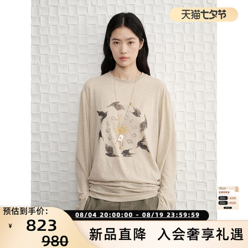 简白新款女飞鸟印花T恤