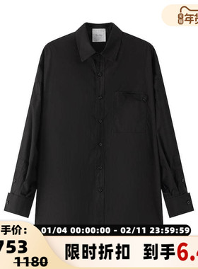 Maca Kaka 秋冬女士口袋设计黑色长袖衬衫银泰百货精品 301577