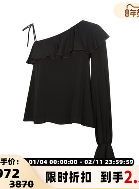 MSGM春季新款黑色不对称设计优雅气质女士荷叶领上衣银泰百货