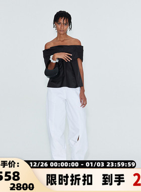 RECTO 女士极简优雅不对称垂坠领型黑白两色露肩上衣