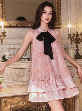 FLONAKED 女士粉雾光影立体花朵蕾丝层褶连衣裙银泰百货 300170