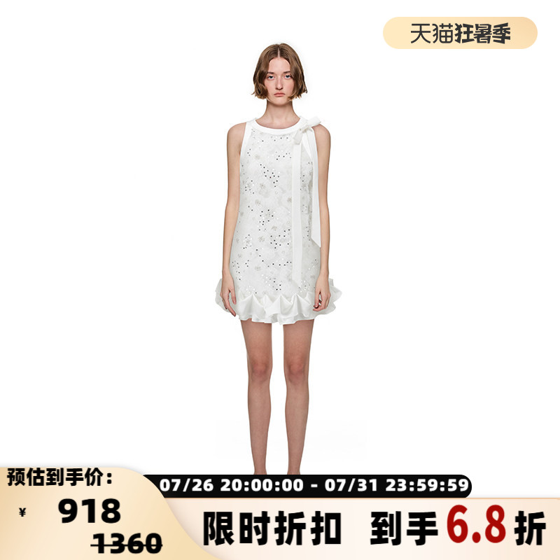 SHRO ENRO 春夏女士重工珠片绣挂脖连衣裙银泰百货 301469