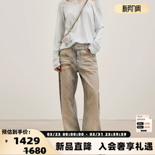 银泰 26春夏女士细钻做旧脏洗格纹弯刀牛仔裤 301489 FLEURANT JAC