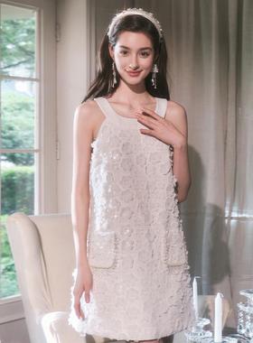 FLONAKED 秋冬白色立体花朵无袖背带连衣裙银泰百货精品 300170