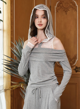 FLONAKED 25新款女士蕾丝帽露肩羊毛混纺针织衫银泰百货 300170