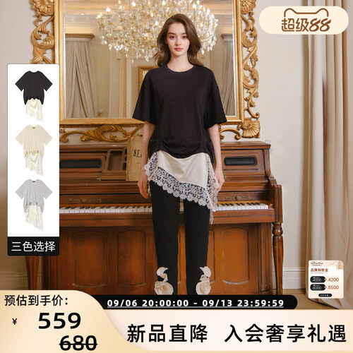 新款女蕾丝花边短袖T恤